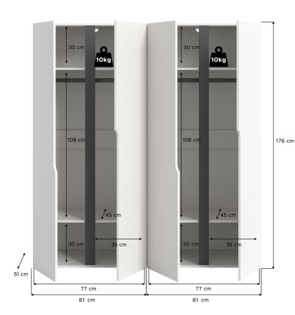 Kleiderschrank Orla in wei� und grau Dreht�renschrank 4-t�rig 162 x 176 cm