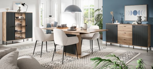 Sideboard Graz in schwarz und Nox Eiche Kommode 154 x 90 cm
