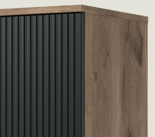 Highboard Graz in schwarz und Nox Eiche Vitrine 115 x 137 cm