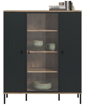 Highboard Graz in schwarz und Nox Eiche Vitrine 115 x 137 cm