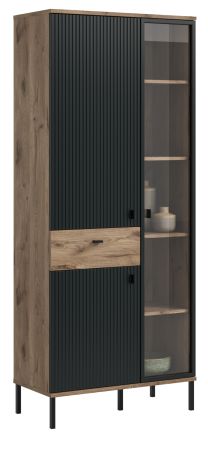 Vitrine Graz in schwarz und Nox Eiche Vitrinenschrank 83 x 198 cm