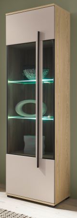 Vitrine Design-D in Kaschmir und Cremona Eiche Vitrinenschrank 60 x 200 cm