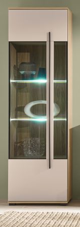 Vitrine Design-D in Kaschmir und Cremona Eiche Vitrinenschrank 60 x 200 cm