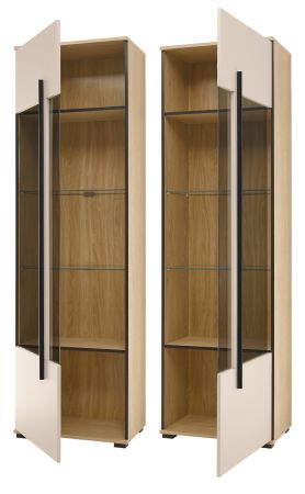 Vitrine Design-D in Kaschmir und Cremona Eiche Vitrinenschrank 60 x 200 cm