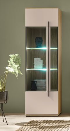 Vitrine Design-D in Kaschmir und Cremona Eiche Vitrinenschrank 60 x 200 cm
