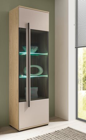 Vitrine Design-D in Kaschmir und Cremona Eiche Vitrinenschrank 60 x 200 cm