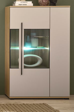 Highboard Design-D in Kaschmir und Cremona Eiche Vitrine 90 x 140 cm