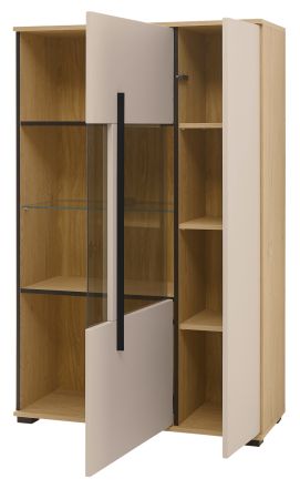 Highboard Design-D in Kaschmir und Cremona Eiche Vitrine 90 x 140 cm