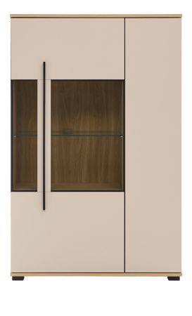 Highboard Design-D in Kaschmir und Cremona Eiche Vitrine 90 x 140 cm