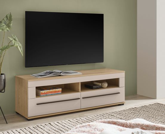 TV-Lowboard Design-D in Kaschmir und Cremona Eiche TV Unterteil 140 cm, mit Soft-Close