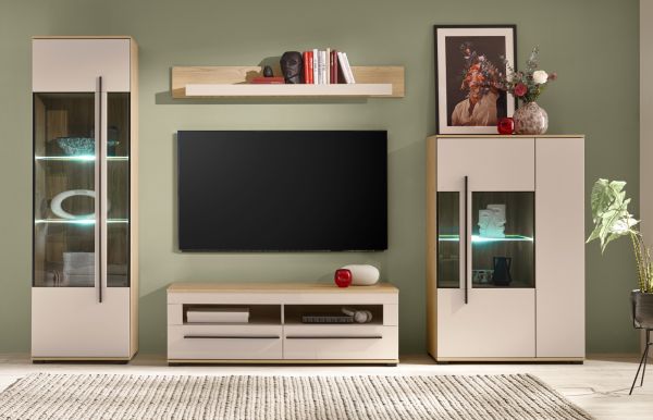 TV-Lowboard Design-D in Kaschmir und Cremona Eiche TV Unterteil 140 cm, mit Soft-Close