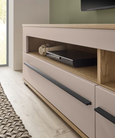 TV-Lowboard Design-D in Kaschmir und Cremona Eiche TV Unterteil 180 cm, mit Soft-Close