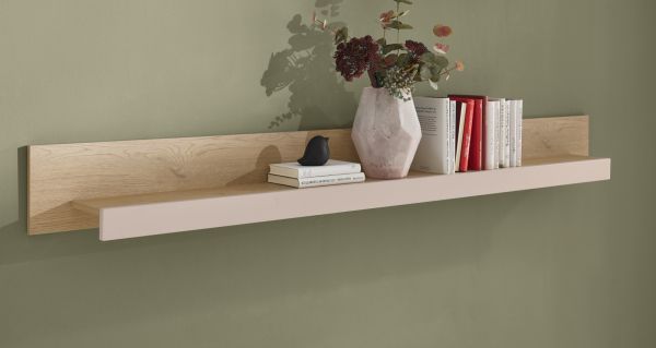 Wandboard Design-D in Kaschmir und Cremona Eiche Wandregal 200 cm