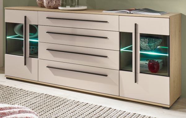 Sideboard Design-D in Kaschmir und Cremona Eiche Kommode 200 cm, mit Soft-Close