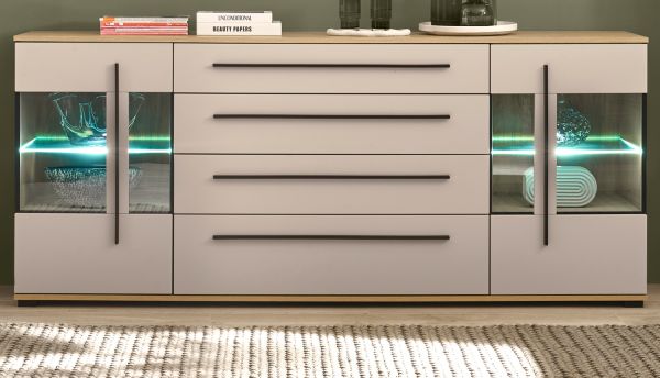 Sideboard Design-D in Kaschmir und Cremona Eiche Kommode 200 cm, mit Soft-Close