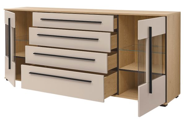 Sideboard Design-D in Kaschmir und Cremona Eiche Kommode 200 cm, mit Soft-Close