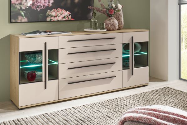 Sideboard Design-D in Kaschmir und Cremona Eiche Kommode 200 cm, mit Soft-Close