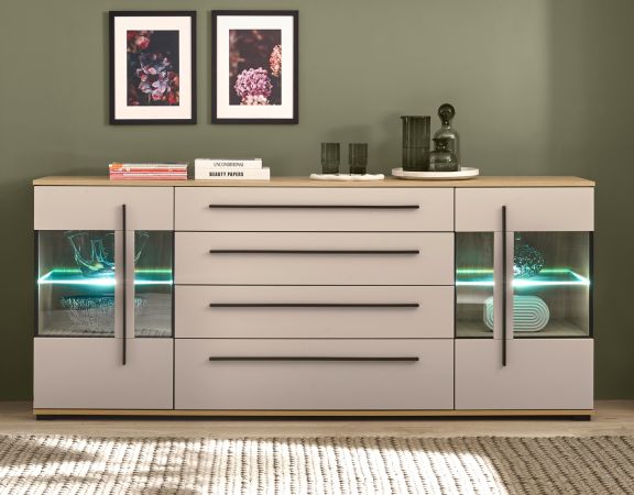 Sideboard Design-D in Kaschmir und Cremona Eiche Kommode 200 cm, mit Soft-Close
