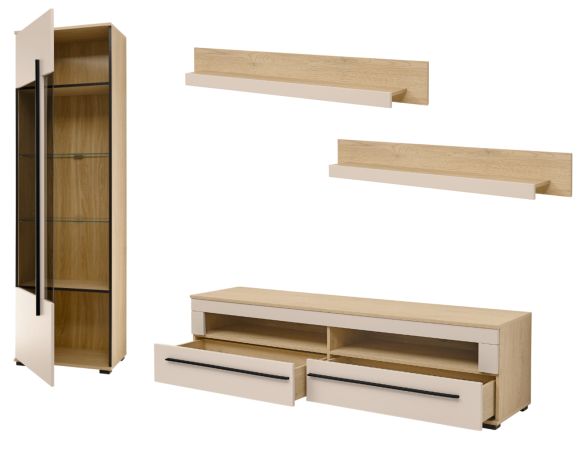 Wohnwand Design-D in Kaschmir und Cremona Eiche Wohnkombination Set 4-teilig 240 cm, mit Soft-Close
