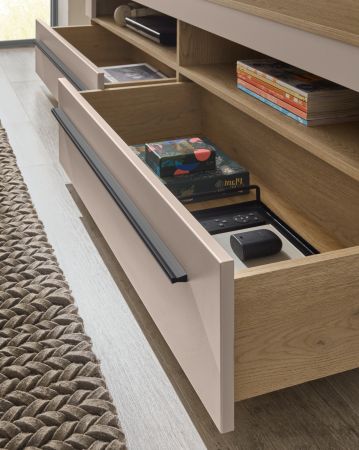 Wohnwand Design-D in Kaschmir und Cremona Eiche Wohnkombination Set 4-teilig 240 cm, mit Soft-Close