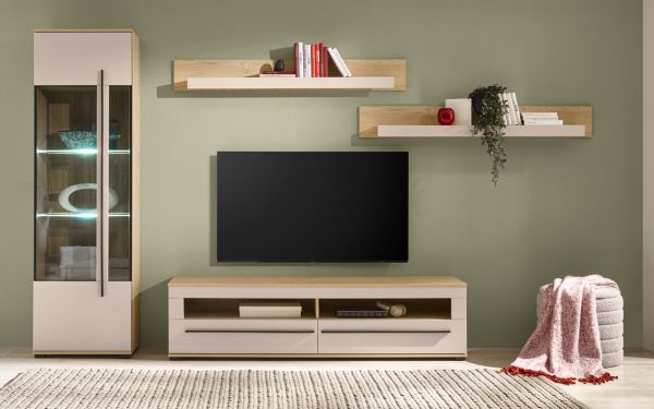 Wohnwand Design-D in Kaschmir und Cremona Eiche Wohnkombination Set 4-teilig 240 cm, mit Soft-Close
