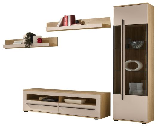 Wohnwand Design-D in Kaschmir und Cremona Eiche Wohnkombination Set 4-teilig 240 cm, mit Soft-Close