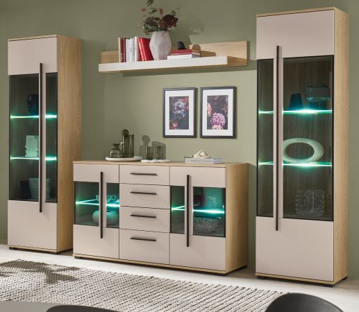 Wohnwand Design-D in Kaschmir und Cremona Eiche Wohnkombination Set 4-teilig 290 cm, mit Soft-Close
