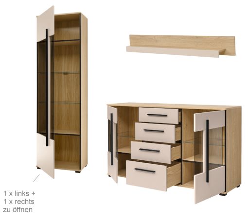 Wohnwand Design-D in Kaschmir und Cremona Eiche Wohnkombination Set 4-teilig 290 cm, mit Soft-Close