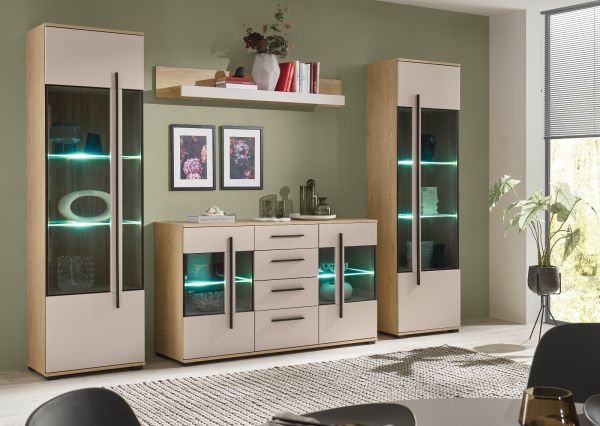Wohnwand Design-D in Kaschmir und Cremona Eiche Wohnkombination Set 4-teilig 290 cm, mit Soft-Close