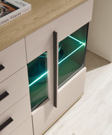 Wohnwand Design-D in Kaschmir und Cremona Eiche Wohnkombination Set 4-teilig 340 cm, mit Soft-Close