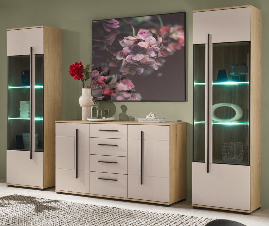 Wohnwand Design-D in Kaschmir und Cremona Eiche Wohnkombination Set 3-teilig 290 cm, mit Soft-Close