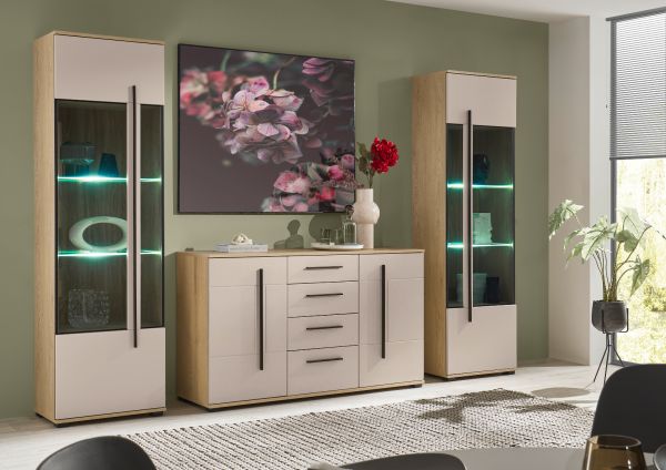 Wohnwand Design-D in Kaschmir und Cremona Eiche Wohnkombination Set 3-teilig 290 cm, mit Soft-Close
