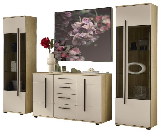 Wohnwand Design-D in Kaschmir und Cremona Eiche Wohnkombination Set 3-teilig 290 cm, mit Soft-Close