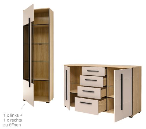 Wohnwand Design-D in Kaschmir und Cremona Eiche Wohnkombination Set 3-teilig 290 cm, mit Soft-Close