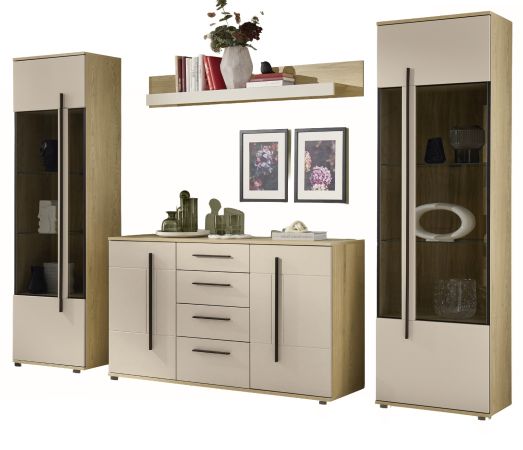 Wohnwand Design-D in Kaschmir und Cremona Eiche Wohnkombination Set 4-teilig 290 cm, mit Soft-Close