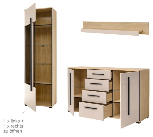 Wohnwand Design-D in Kaschmir und Cremona Eiche Wohnkombination Set 4-teilig 290 cm, mit Soft-Close