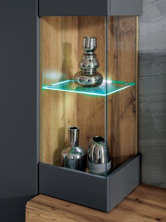 Wohnwand Okay in anthrazit und Wotan Eiche, 2-teilig, 210 cm, grifflos mit Push-To-Open, inkl. LED