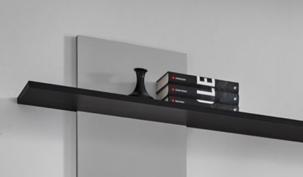 Wohnwand Special in schwarz und perlgau, Schrankwand h�ngend mit Elektrokamin und LED, 250 x 170 cm