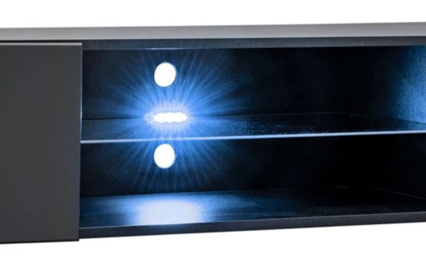 Wohnwand Special in schwarz und perlgau, Schrankwand h�ngend mit Elektrokamin und LED, 250 x 170 cm