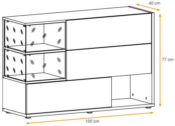 Sideboard Lester-1 in perlgrau und Wellington Eiche Kommode mit LED, Push-to-Open, 120 x 77 cm