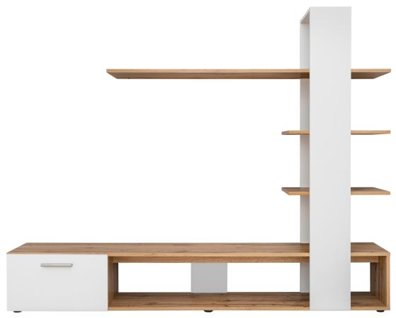 Wohnwand Upgrade in wei� und Wotan Eiche Schrankwand 2-teilig 190 x 152 cm