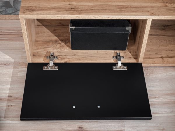 Wohnwand Upgrade in schwarz und Wotan Eiche Schrankwand 2-teilig 190 x 152 cm
