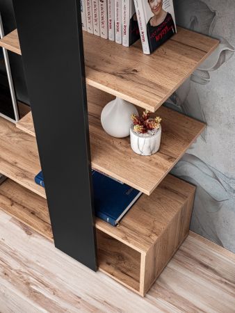 Wohnwand Upgrade in schwarz und Wotan Eiche Schrankwand 2-teilig 190 x 152 cm
