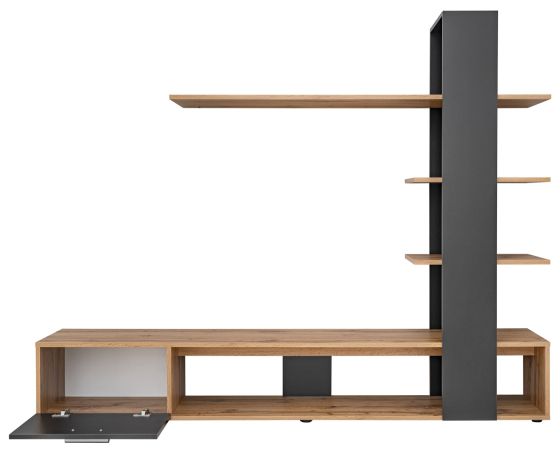 Wohnwand Upgrade in schwarz und Wotan Eiche Schrankwand 2-teilig 190 x 152 cm