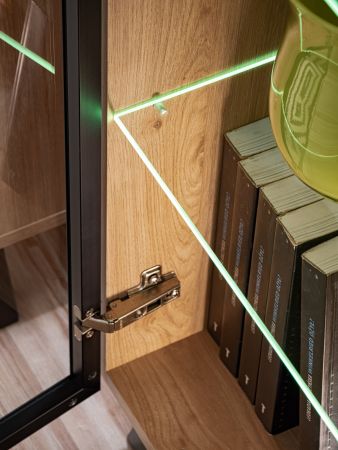 Sideboard Lines in Hickory Eiche und schwarz Kommode mit LED und Push-to-Open, 160 x 82 cm