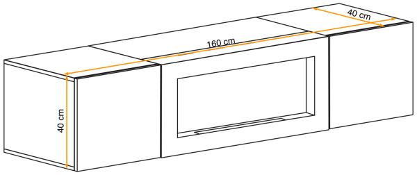 H�ngekommode Shine in wei� Hochglanz H�ngeschrank mit Ethanol Kamin, 160 x 40 cm