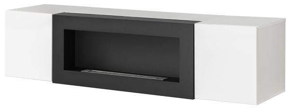 H�ngekommode Shine in wei� Hochglanz H�ngeschrank mit Ethanol Kamin, 160 x 40 cm