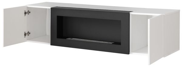 H�ngekommode Shine in wei� Hochglanz H�ngeschrank mit Ethanol Kamin, 160 x 40 cm