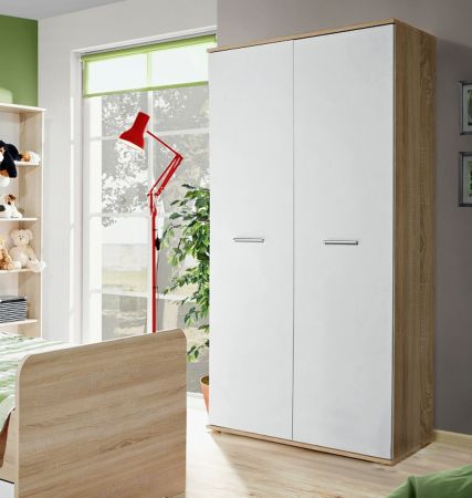 Kleiderschrank Superior in wei� und Sonoma Eiche Kinder-/Jugendzimmer Dreht�renschrank 2-t�rig 90 x 190 cm
