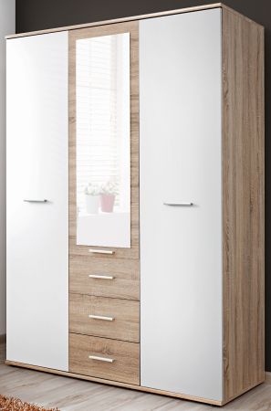 Kleiderschrank Superior in wei� und Sonoma Eiche Kinder-/Jugendzimmer Dreht�renschrank 3-t�rig 135 x 190 cm